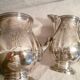 Sugar bowl & its milk pot with ebony handle in silver metal