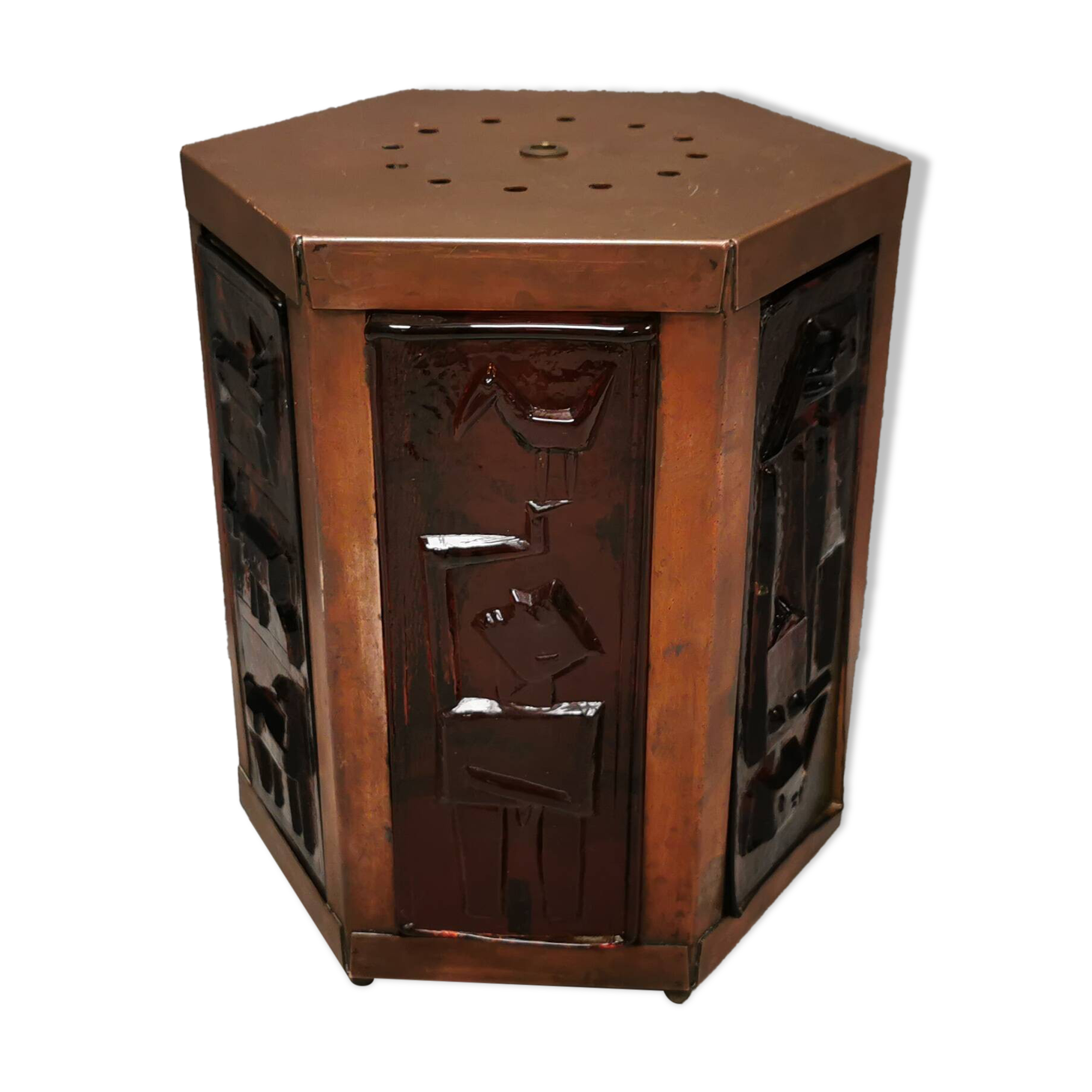 Swedish table lamp in copper and orange glass, by Erik Hoeglund 1960s