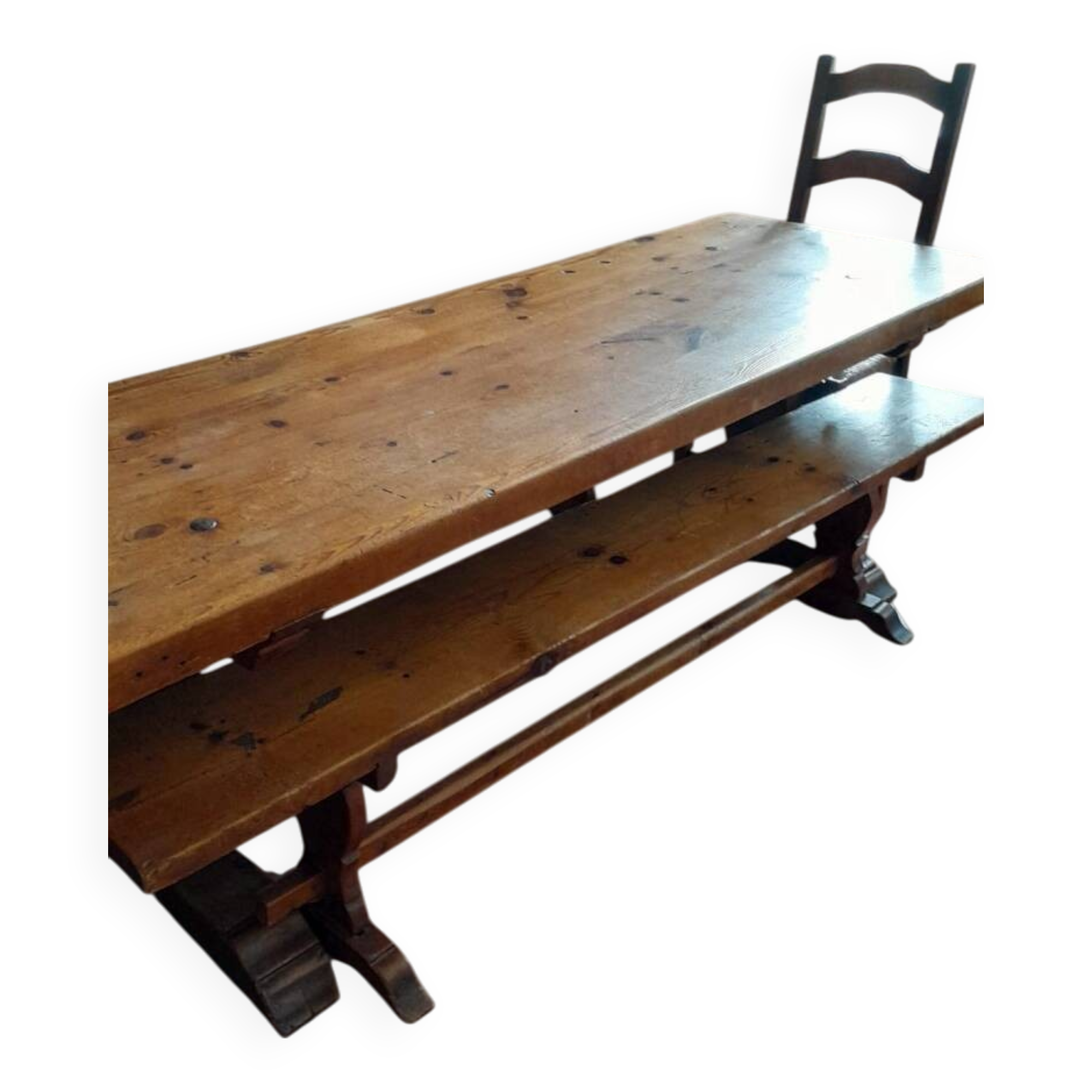 Oak monastery table with 2 original benches