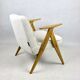 Pearl Boucle & Oak Armchair by Józef Chierowski, 1970s