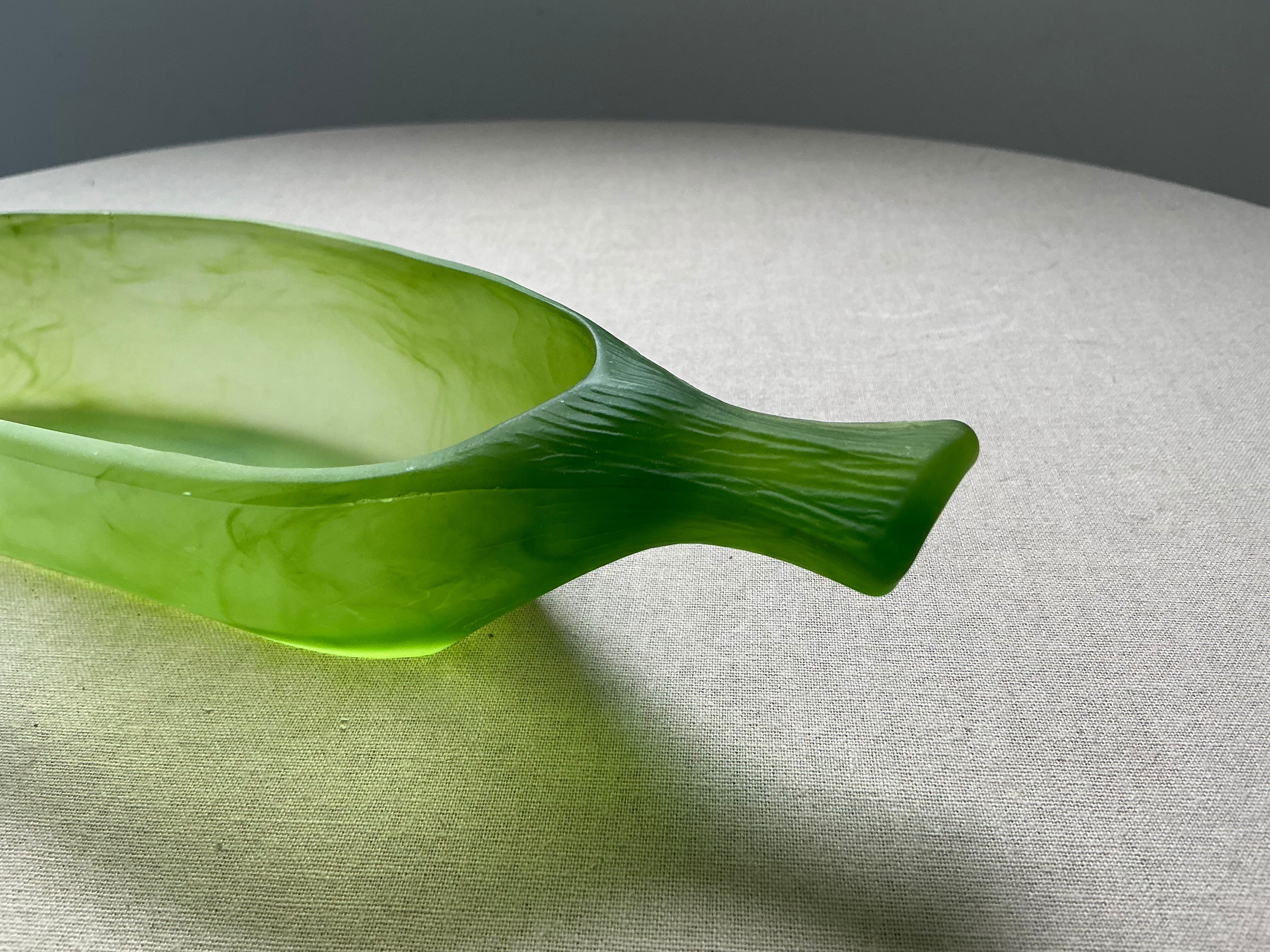 Art Deco organic coupe La Rochère in frosted jade green glass – France
