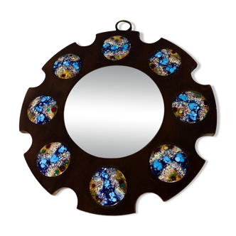 Modernist wood and enamel mirror by J. Capo Esmaltes, Spain, 1970s