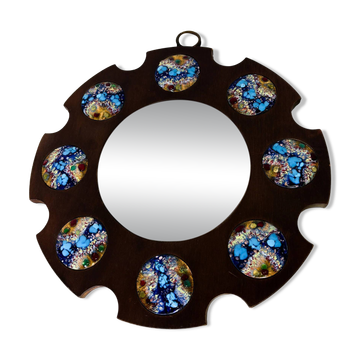 Miroir moderniste en bois et émail par J. Capo Esmaltes, Espagne, années 1970