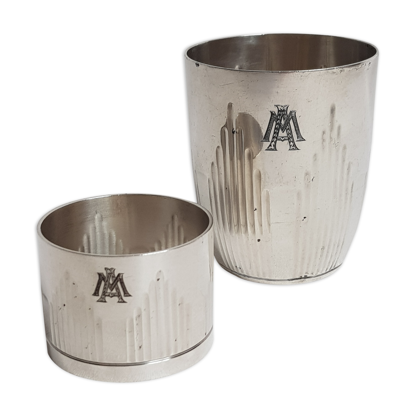 Timbale et rond de serviette monogrammée Ercuis
