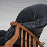 1950s, vintage adjustable armchair, black leather, ash wood.