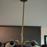 Chandelier 5 branches brass and opaline