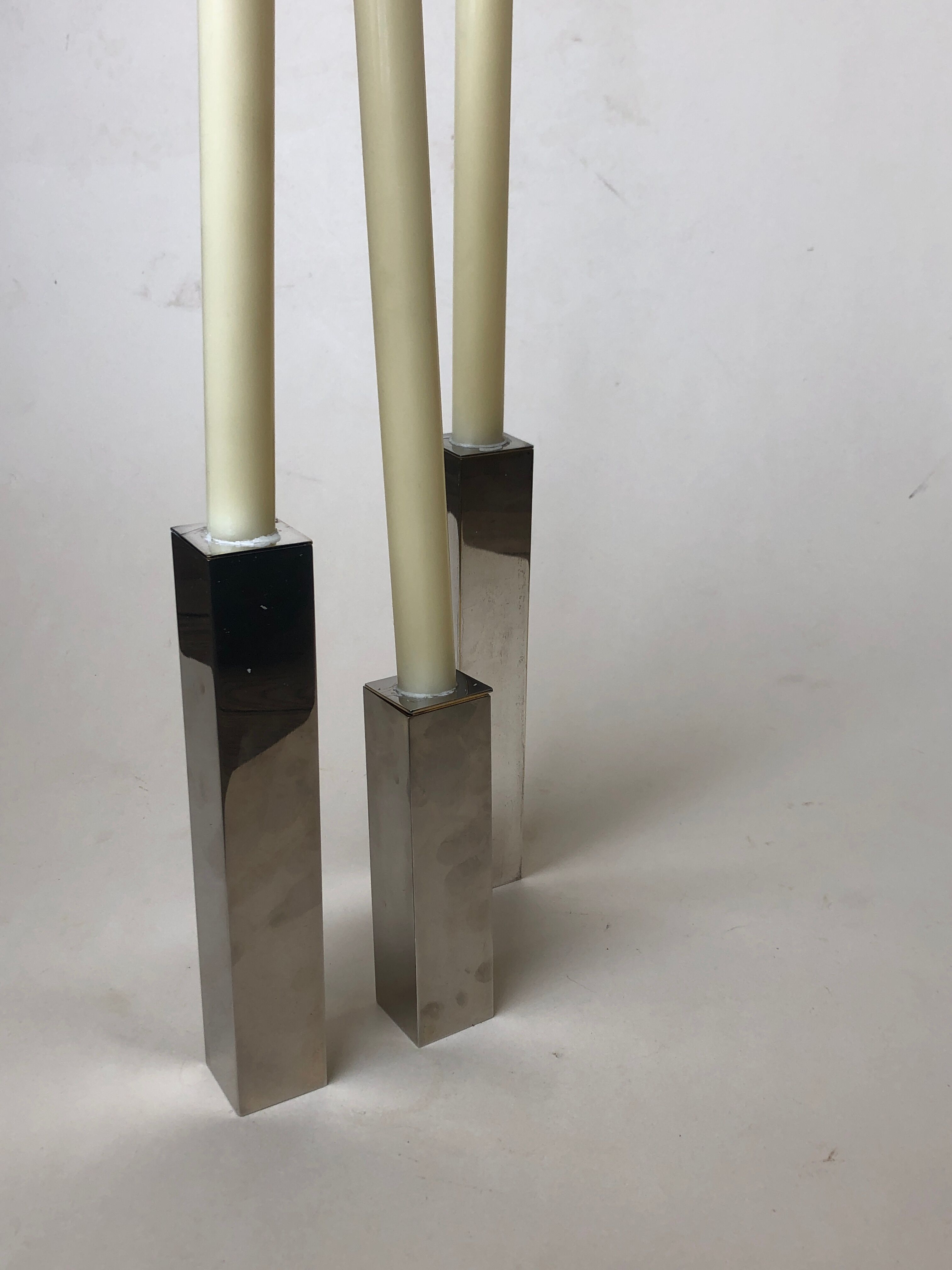 Set of 3 candle holders silver metal
