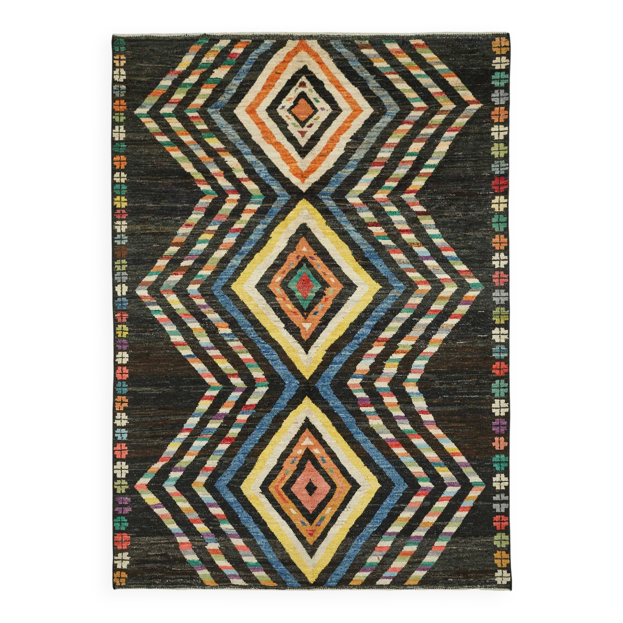 Hand-Knotted Turkish Contemporary 207 cm x 289 cm Black Wool Carpet