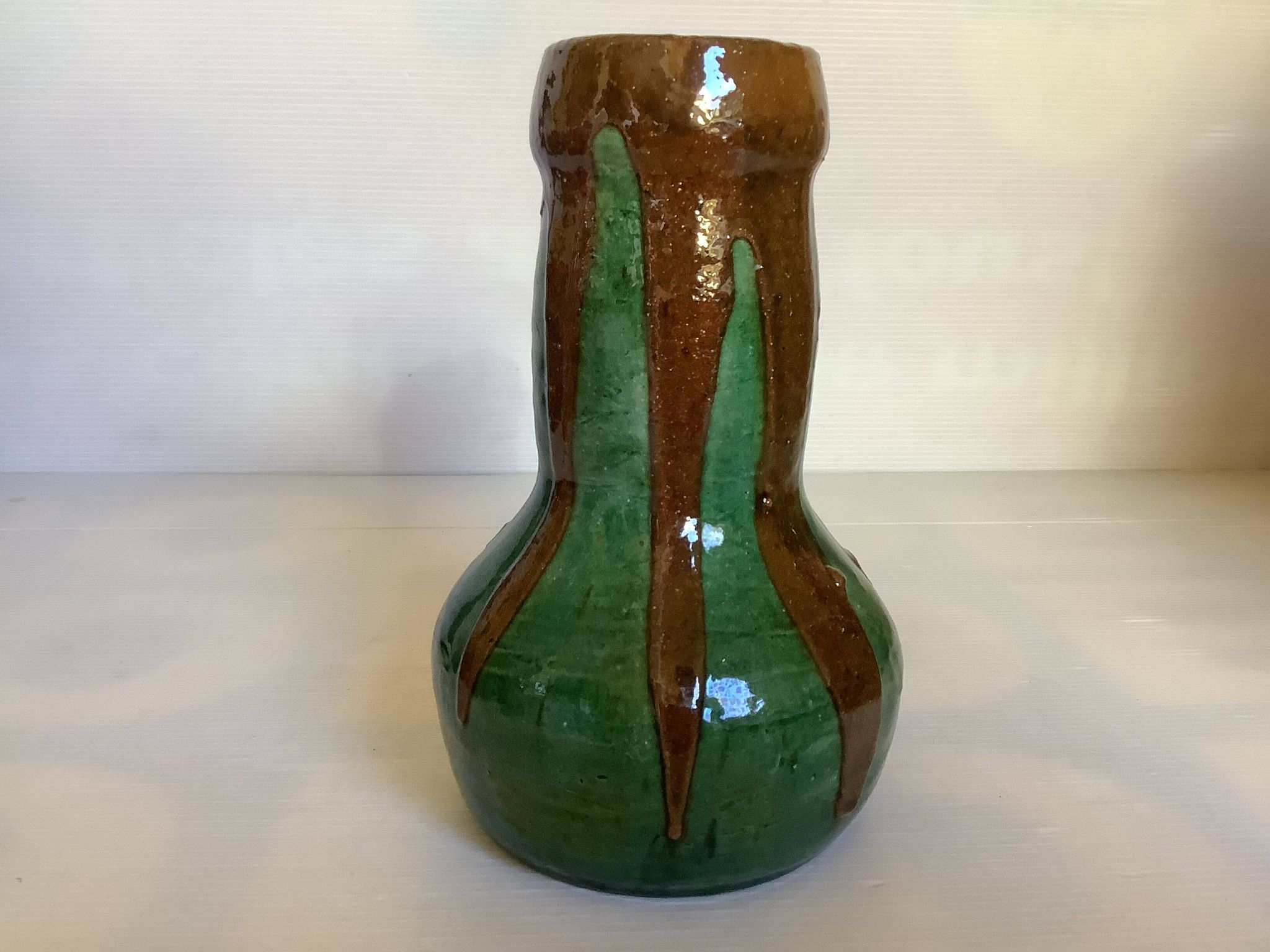 Vase bicolore vert et marron grès céramique