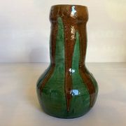 Vase bicolore vert et marron grès céramique