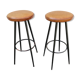 Paire de tabourets de bar assise cuir vintage 1950-60