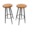 Pair of vintage leather seat bar stools 1950-60