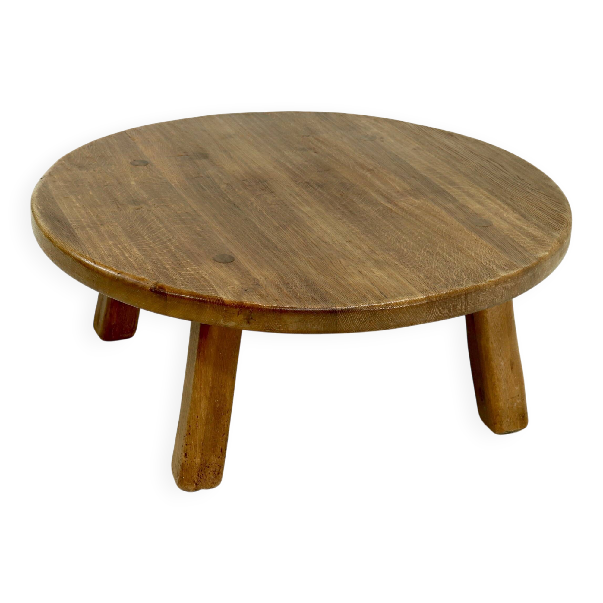 Rustic Solid Oak Round Coffee Table 1970s