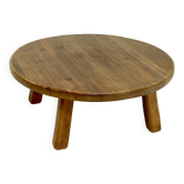 Rustic Solid Oak Round Coffee Table 1970s