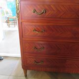 Louis XVI chest of drawers - Bronze - Butterfly wood veneer marquetry - 1930