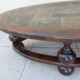 Coffee table year 80 slate solid oak vintage