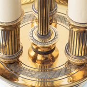 French Empire Bouillotte Lamp with Three Lights in Brass and a Gold-Plated Tin Shade with Laurel Design
