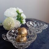 7 luminous crystal bowls, for dessert, fruit salads, vintage