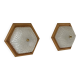 Pair of vintage wall lights, pine and Murano glass, Italy 1980