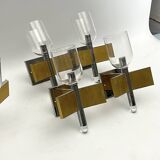 Mid-Century Modern set of eight brass and chrome sconces by Sciolari. Italy 1970s