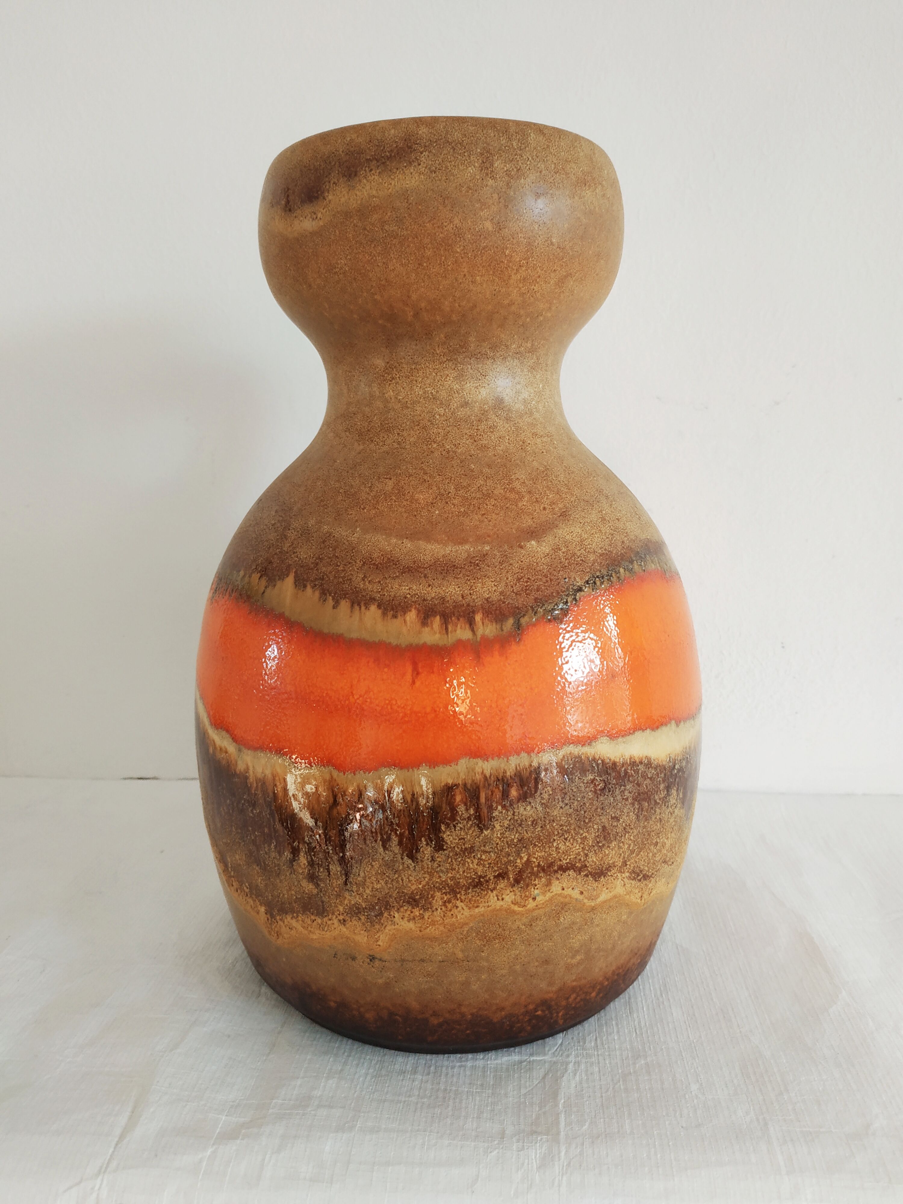 West Germany vase pitcher with red-orange enamels