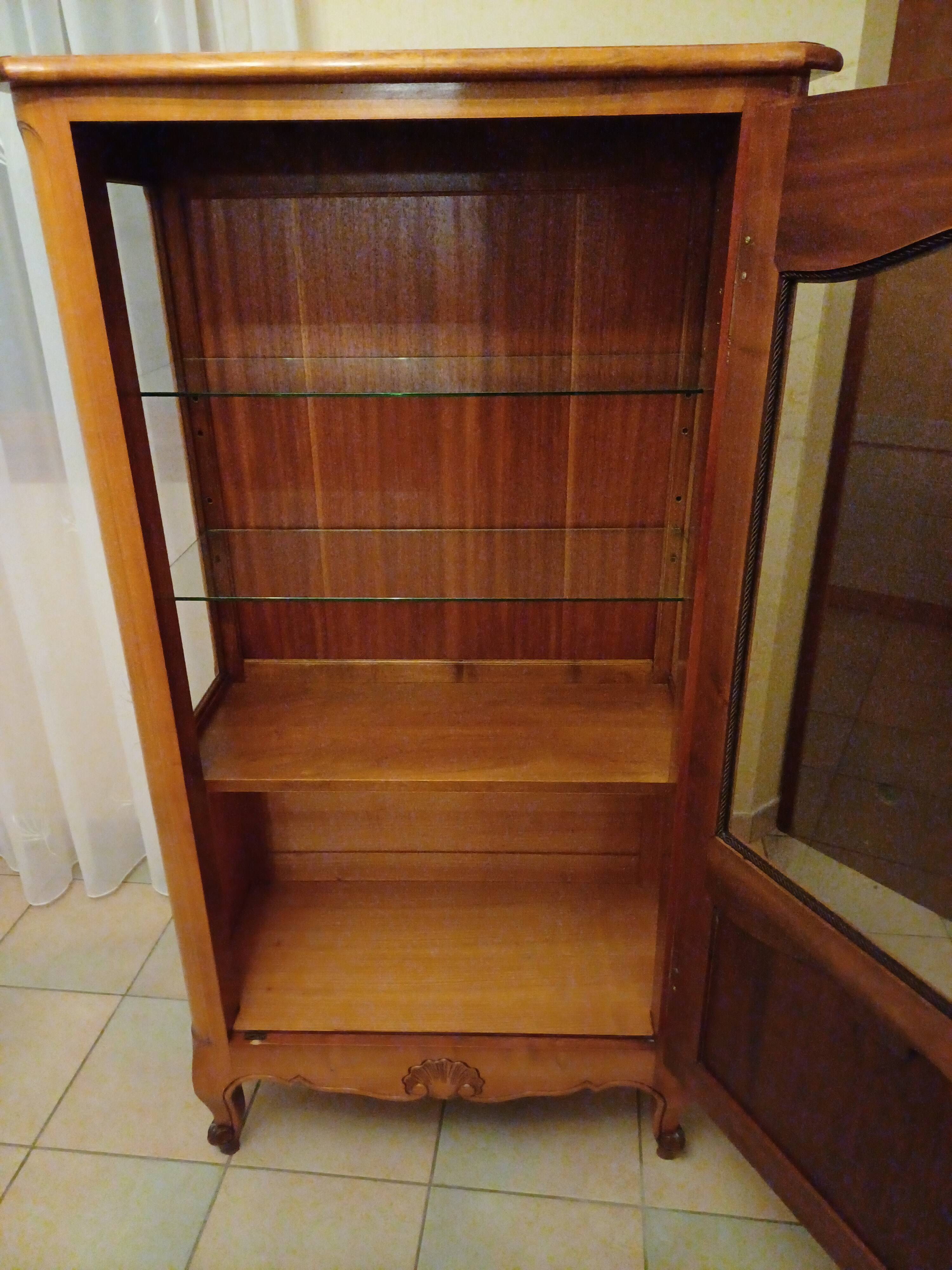 Solid wood display cabinet.