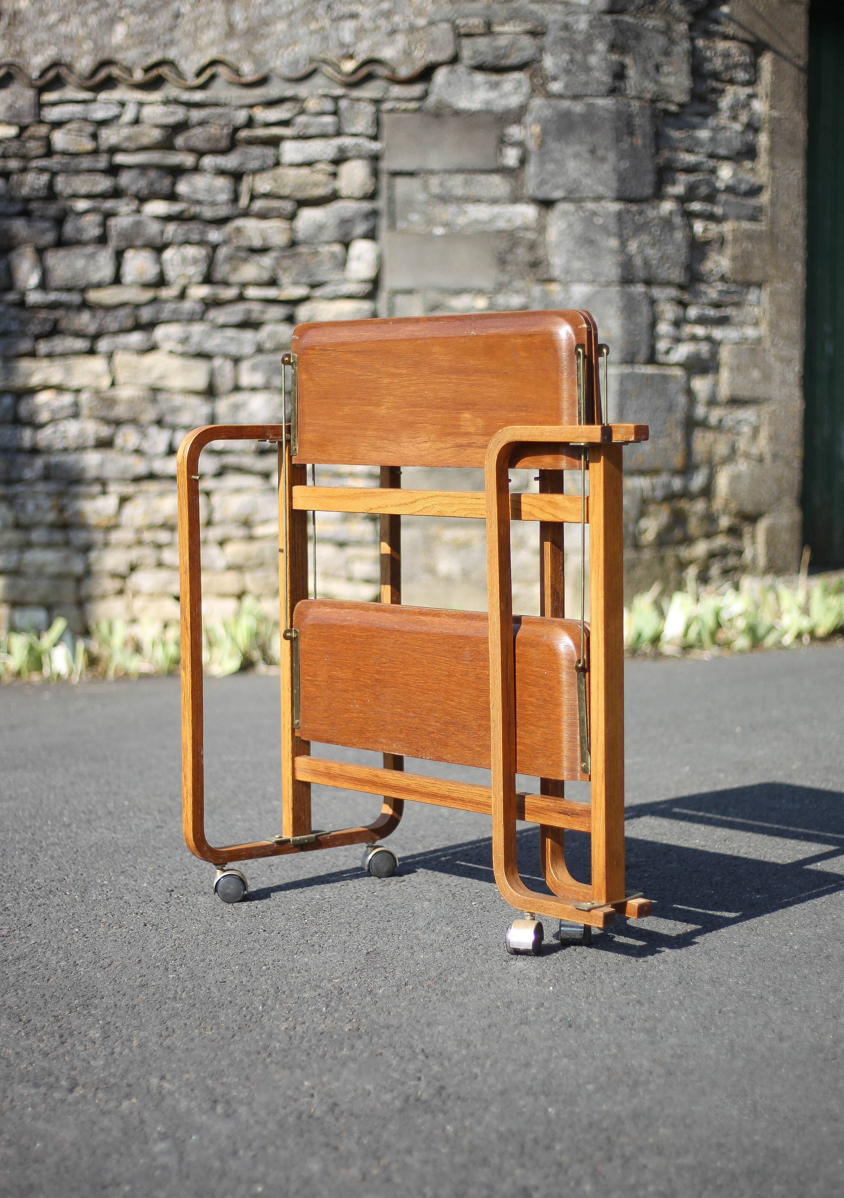 Vintage serving trolley, folding trolley, thermoformed wooden serving trolley