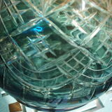 Carafe in worked glass, blue chandelier and its faceted cap