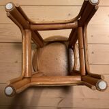 Tabouret vintage en rotin - tissu wax africain