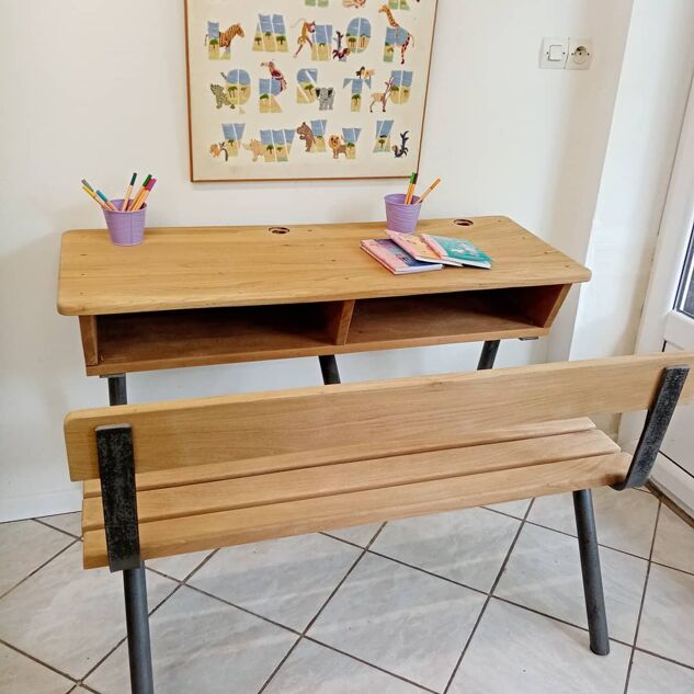 School boy's desk double wood and iron