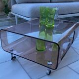 smoked plexi table on wheels