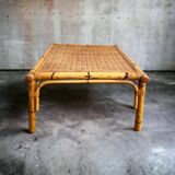 VINTAGE BAMBOO SQUARE COFFEE TABLE / COFFEE TABLE WITH RATTAN