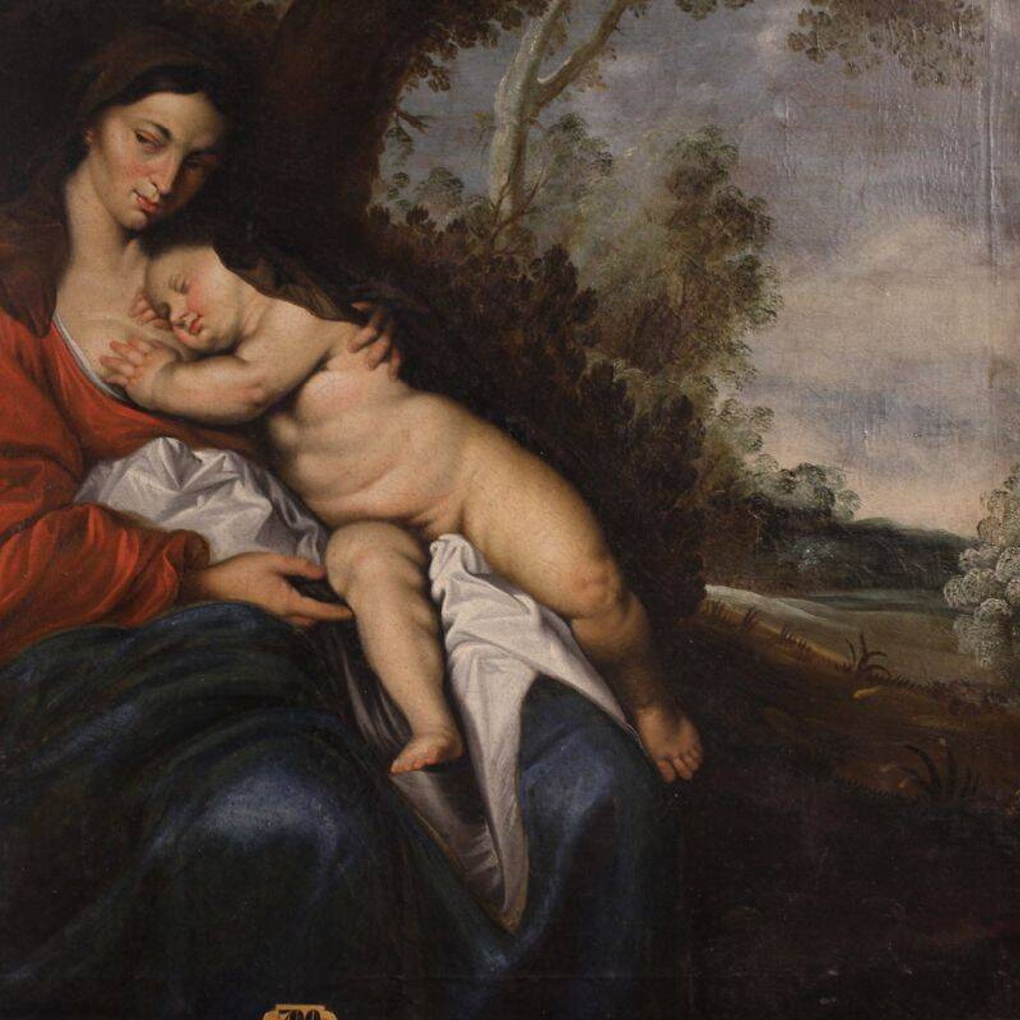 Large 17th-century Flemish painting, Rest on the Flight into Egypt