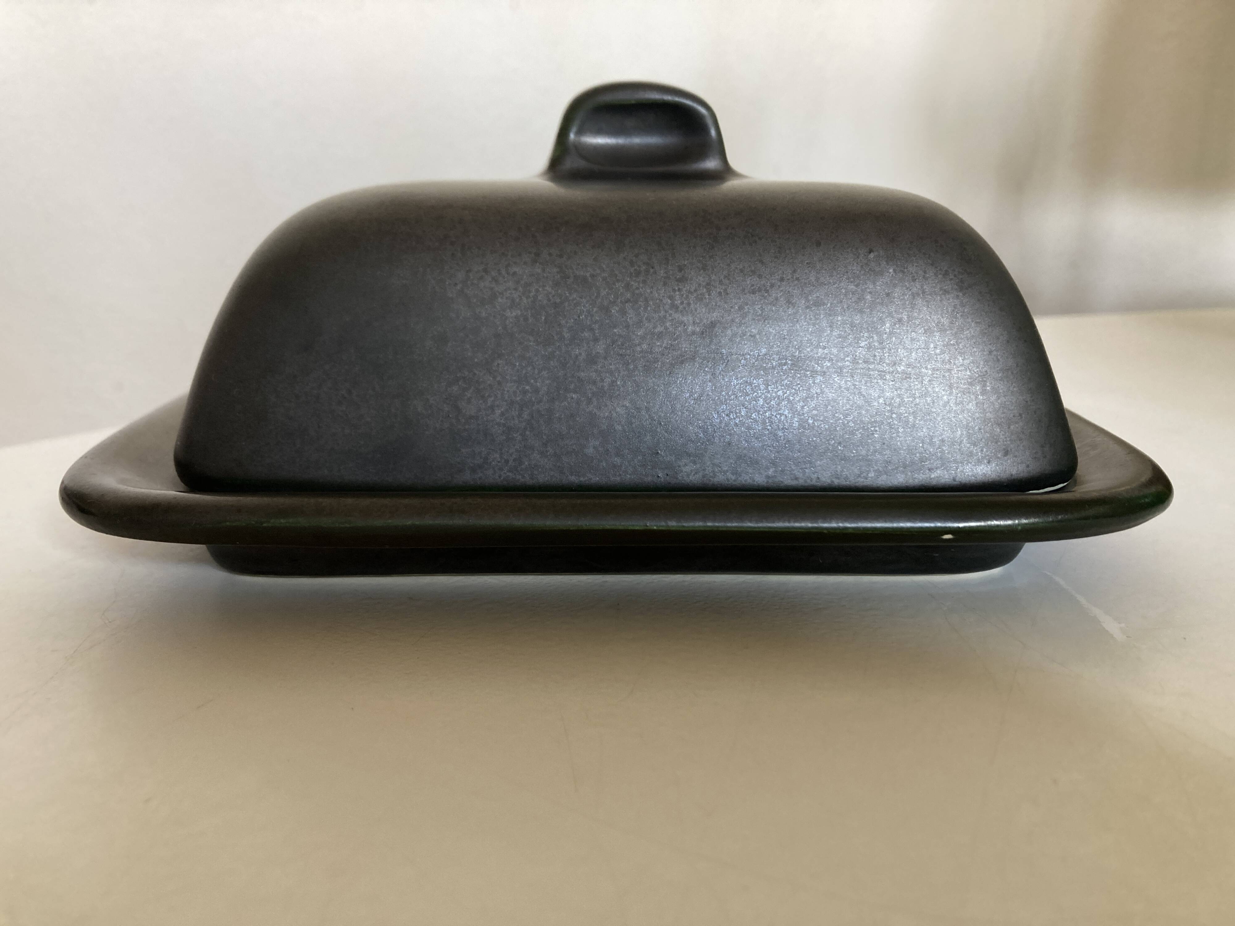 1960 Vallauris enameled earthenware butter dish