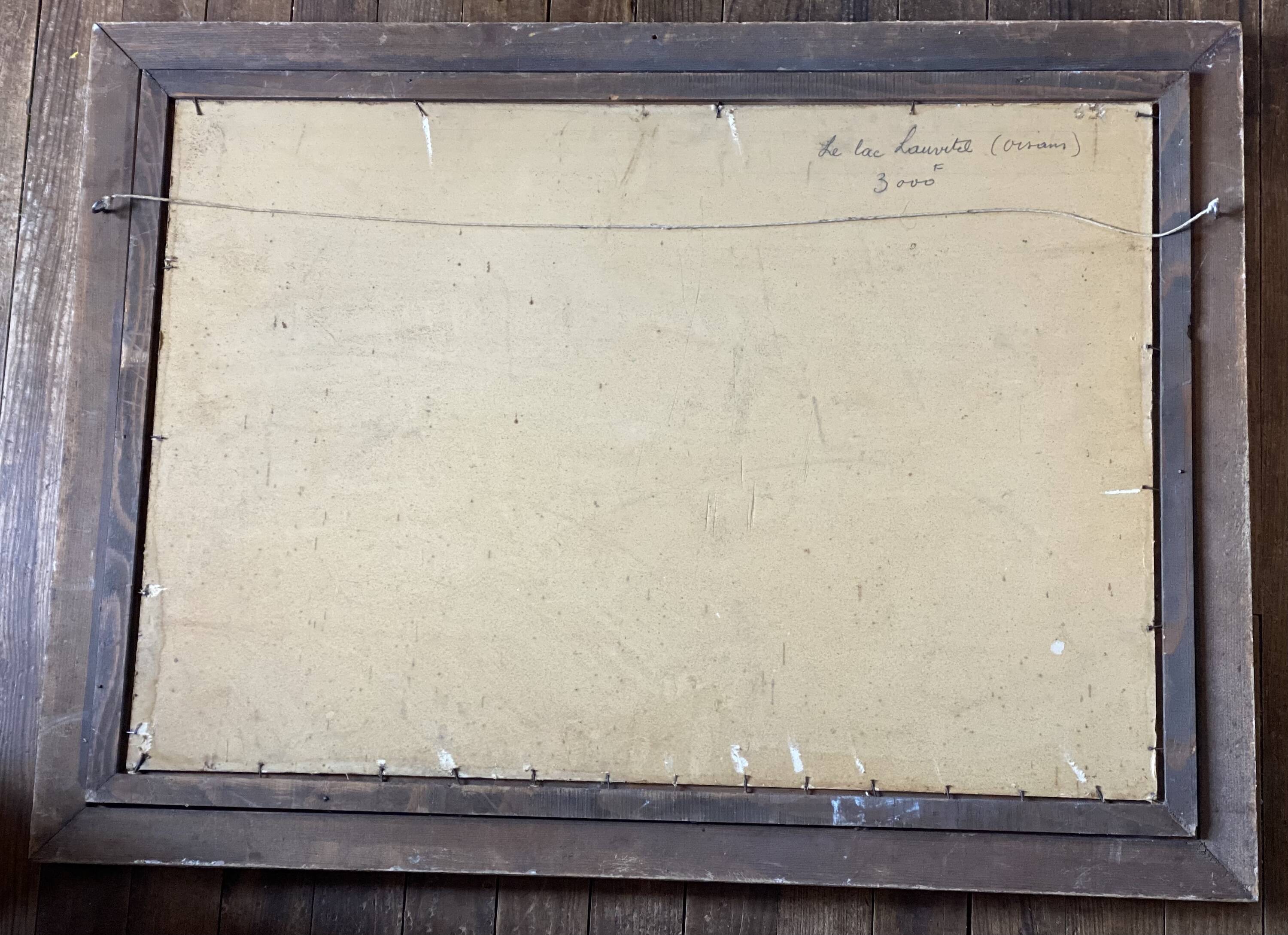 Mountain painting by paul jouvet of lake lauvitel in oisans (alps)