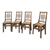 Set of 4 vintage rattan and bamboo chairs