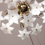 Charming Vintage Murano Ceiling Light White Flowers, 1960s