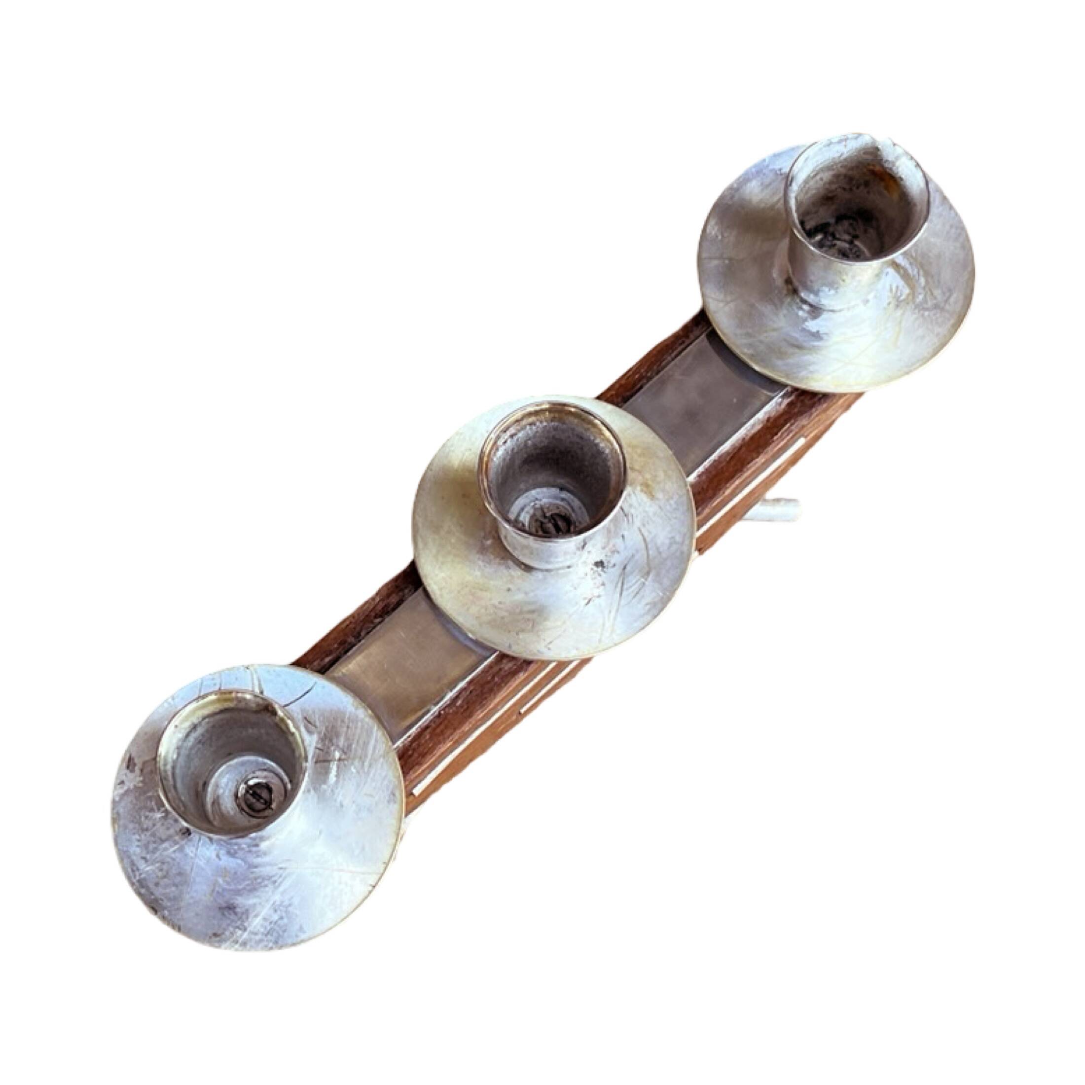 Stylish mid‑century modern candlestick JRUS‑Metall wood+metal German 1960