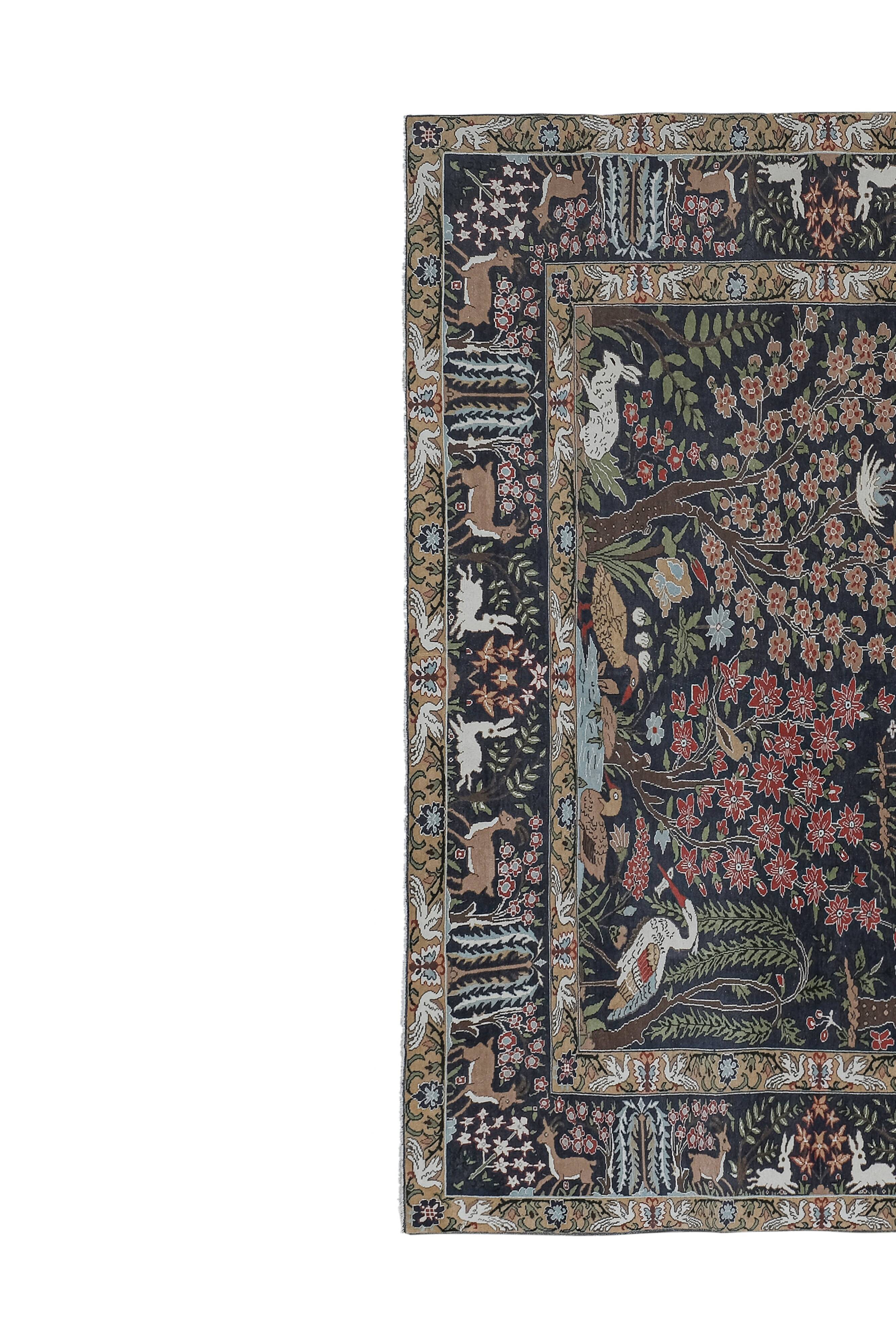 Vintage Caucasian Hunting Animal Pictorial Rug 9'2'' x 11'2''