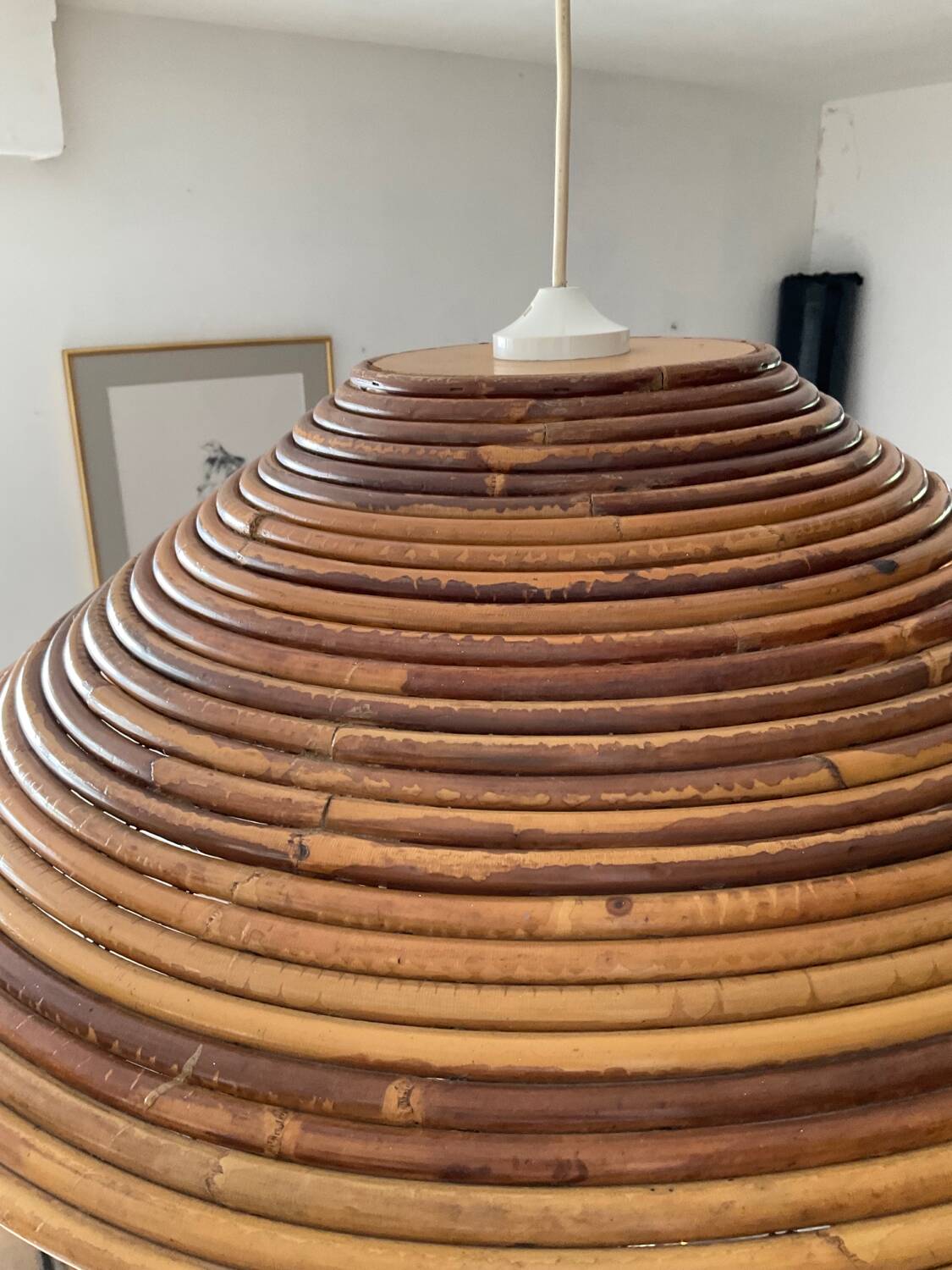 Large rattan pendant light from the 60s-70s