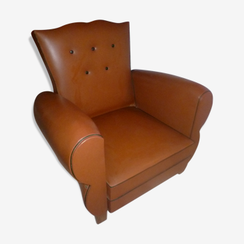 Fauteuil club skai moustaches 1950 1960 vintage