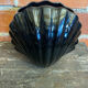 Vintage 1970s Black Ceramic Shell Vase #D690