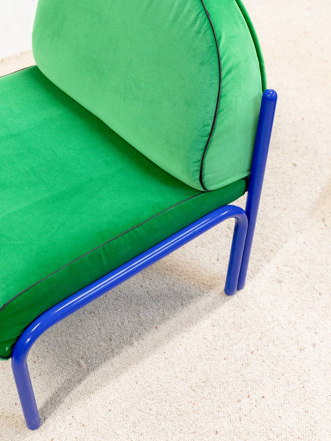 Souvignet armchair reupholstered in green velvet