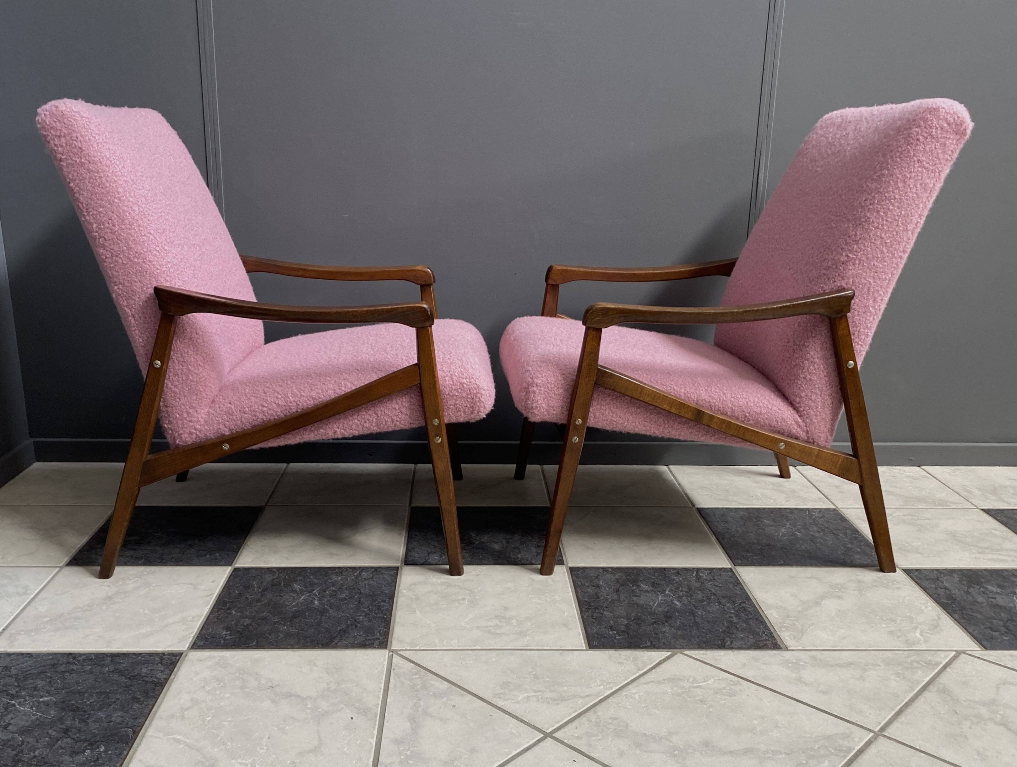 Pink Boucle Jiri Jiroutek chairs 1960s