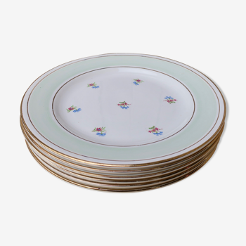 6 assiettes anciennes plates fleuries rebord mint