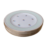6 assiettes anciennes plates fleuries rebord mint