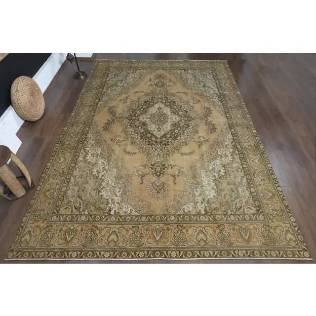 1970s Vintage Persian Handmade Wool Orange Area Rug 276x386