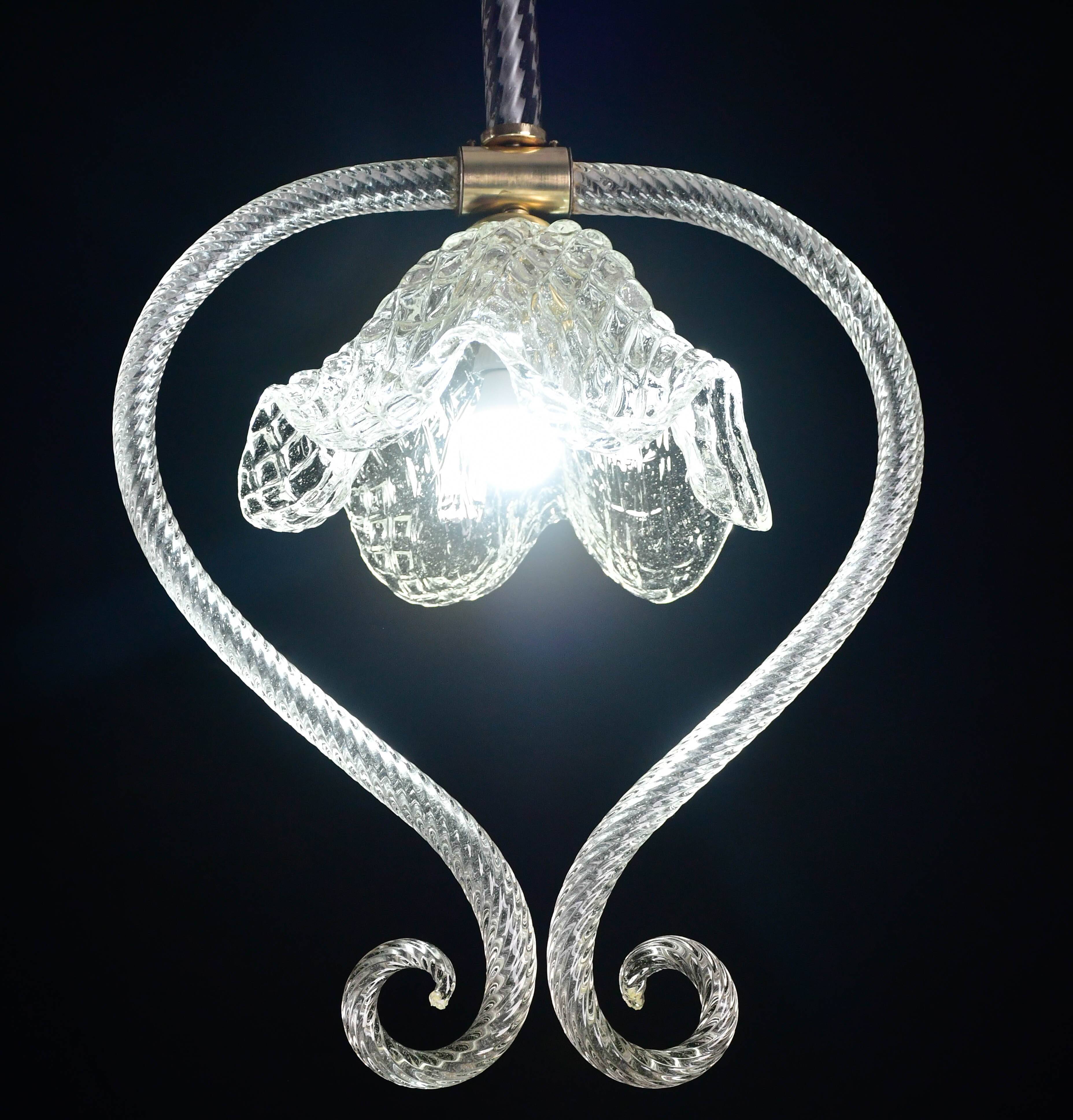 Charming Art Deco Barovier & Toso pendant light chandelier Murano glass, 1950s