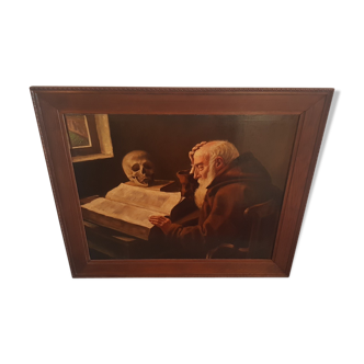 Dutch painting "a old man reading with a skull beside him"