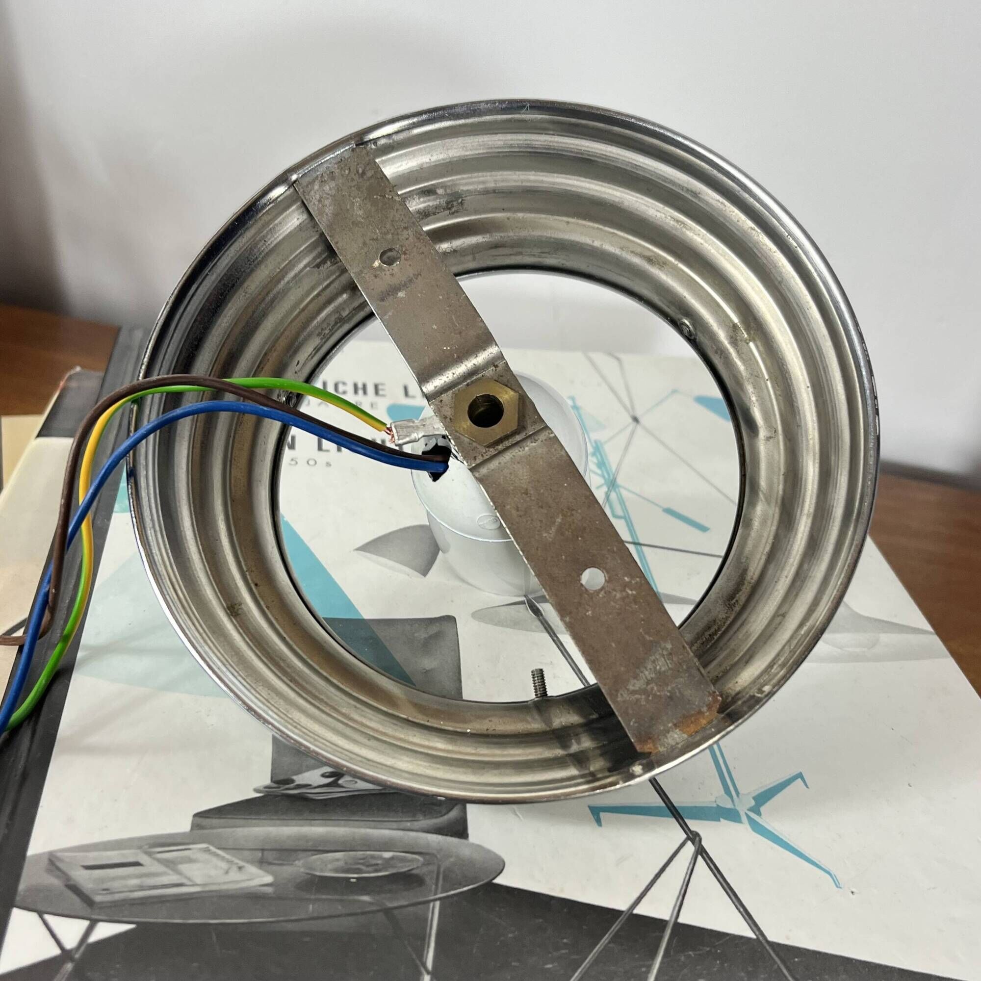 Ceiling light or wall light with a white opaline glass globe, 20 cm, stainless steel rose.